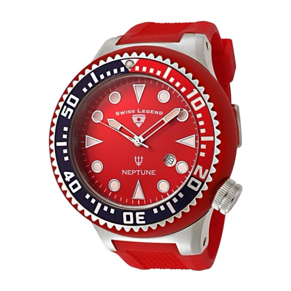 Swiss Legend Neptune Red Dial Blue Bezel Watch. FREE SHIPPING‼️‼️ - Picture 1 of 6